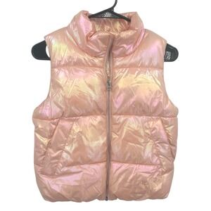 Y2K Iridescent Puffer Vest Pink Youth 6/7‎ Pastel Princess Bubble Holographic